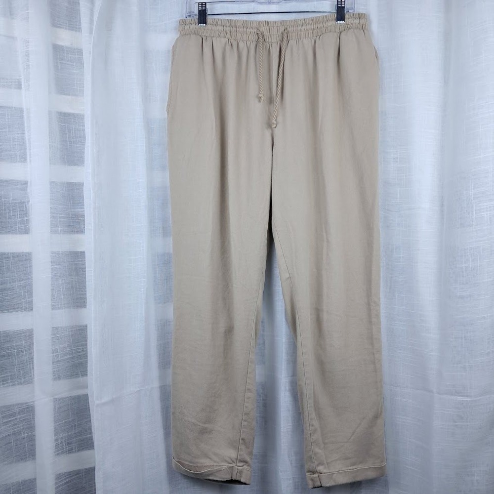 Ci Sono Linen Collection XL‎ Taupe Drawstring Relaxed Straight Leg Pants Coastal